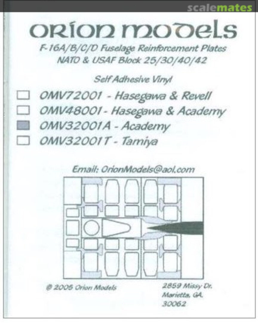 Boxart F-16A/B/C/D Fuselage Reinforcement Plates NATO & USAF Block 25/30/40/42 OMV32001A Orion Models