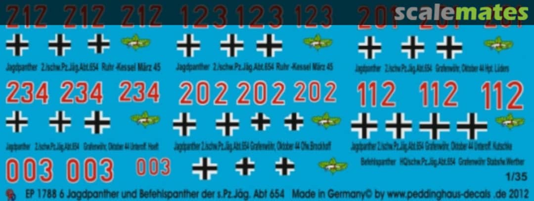 Boxart 6 Jagdpanther und 1 Befehlspanther der schw. Pz.Jäg. Abt 654 1944-45 EP 1788 Peddinghaus-Decals