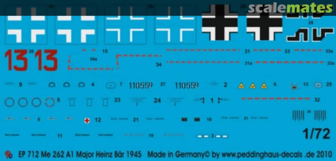 Boxart Me 262 Maj Bär EJG 2 März 1945 EP 712 Peddinghaus-Decals