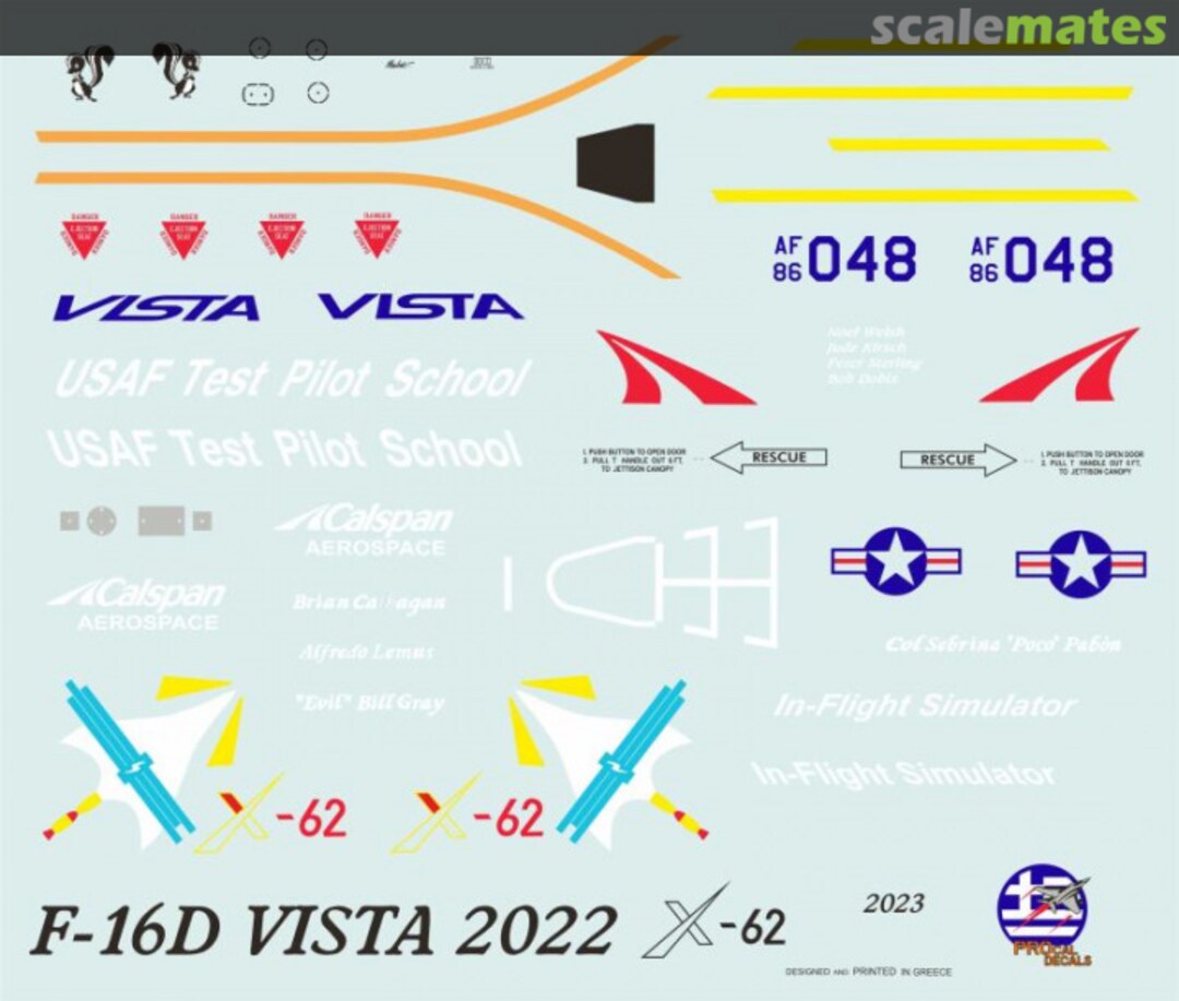 Contents F-16D VISTA 2022 72-2301 PROcal Decals