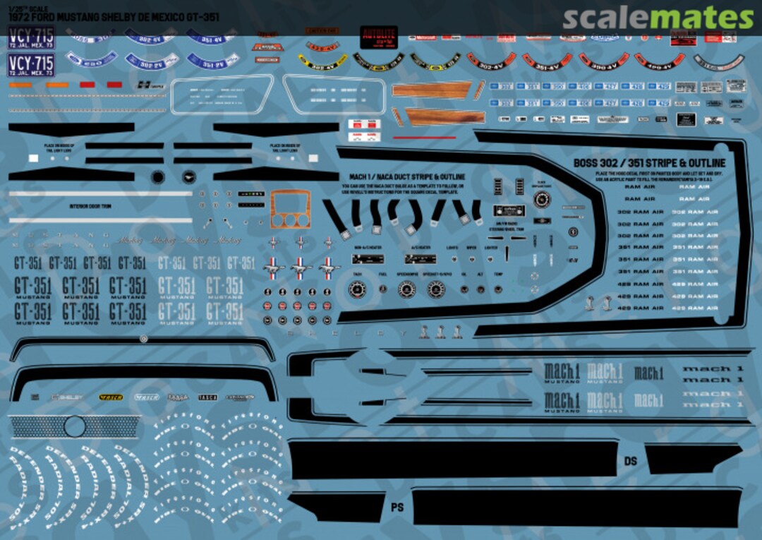 Boxart 1972 Ford Mustang Shelby de Mexico GT-351 RKD448 Rays Kits Decals