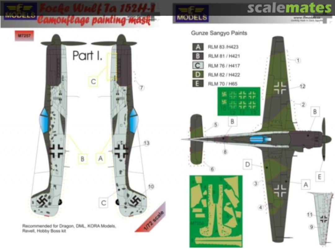 Boxart Focke-Wulf Ta.152H-1 Part I camouflage pattern paint mask M7257 LF Models