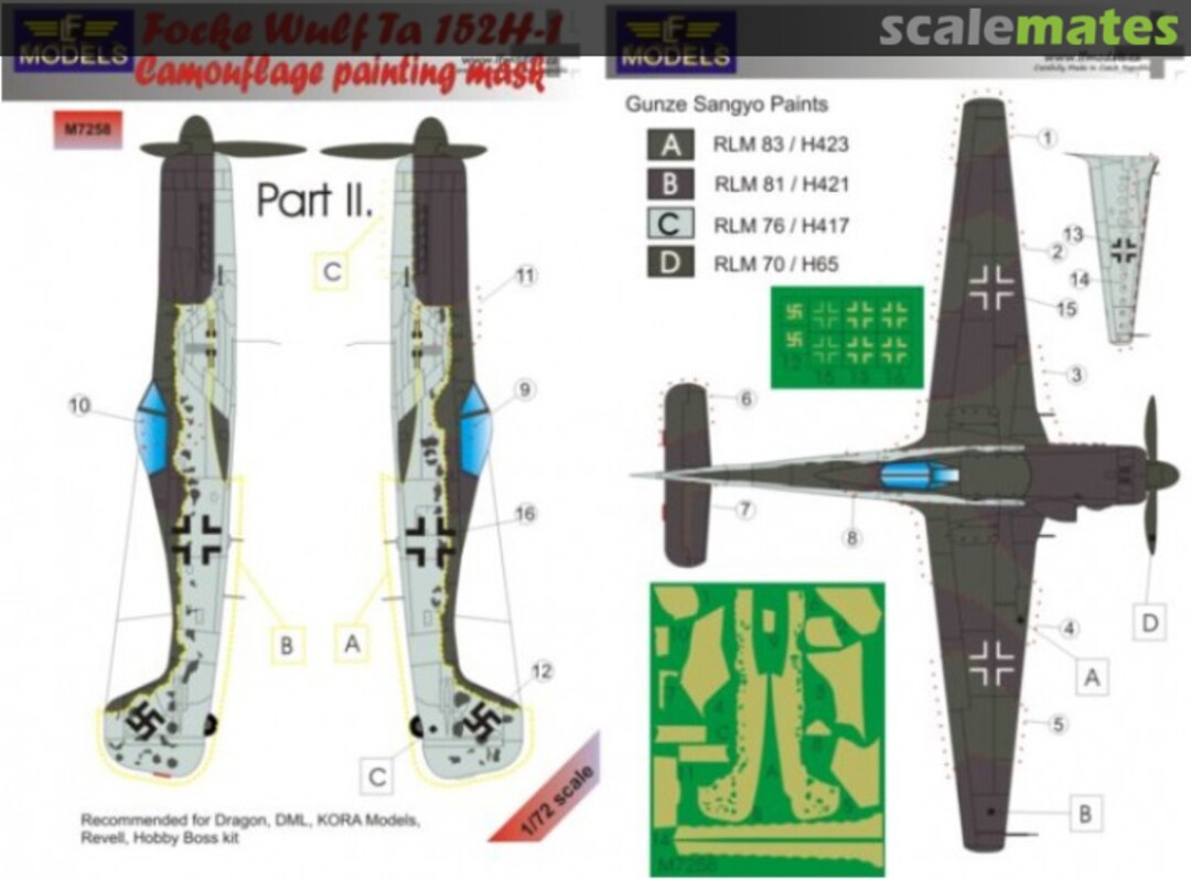 Boxart Focke-Wulf Ta.152H-1 Part II camouflage pattern paint mask M7258 LF Models