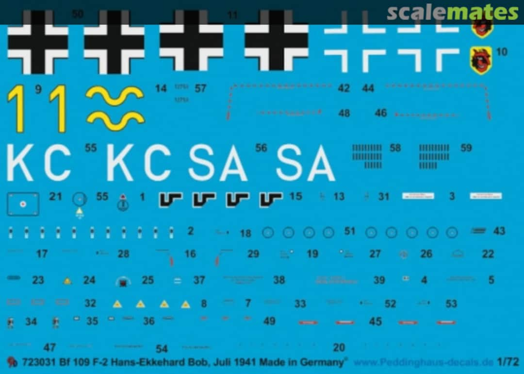 Boxart Bf 109 F-2 Hans Ekkehard Bob, Juli 1941 72 3031 Peddinghaus-Decals