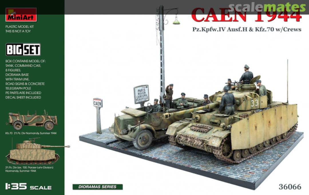 Boxart Caen 1944: Pz.Kpfw.IV Ausf.H & Kfz.70 w/Crews. Big Set 36066 MiniArt