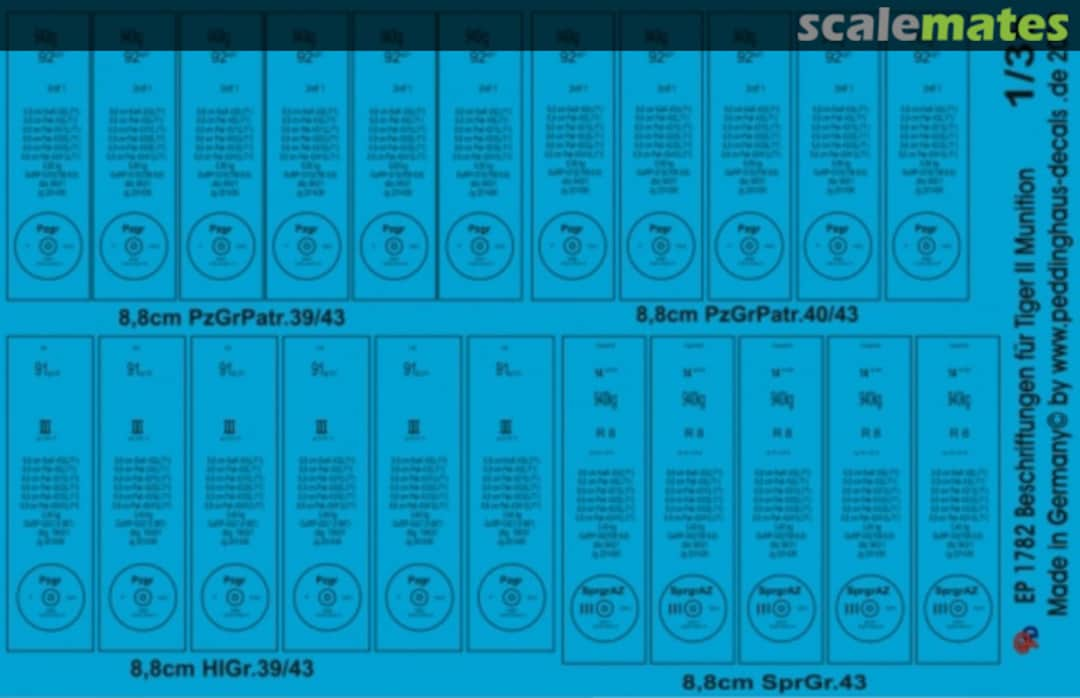 Boxart Tiger II und Pak 43 Munitionsbeschriftungen EP 1782 Peddinghaus-Decals