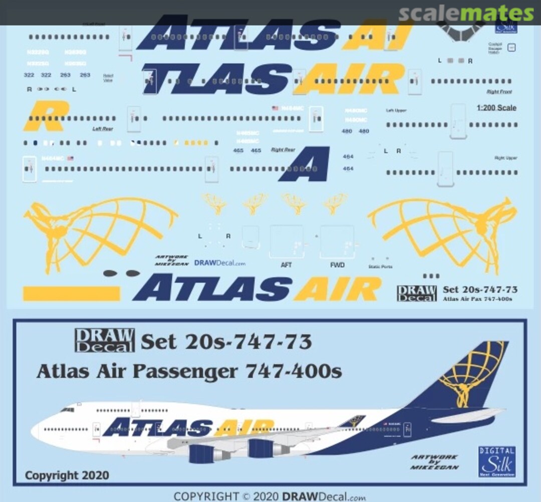 Boxart Atlas Air Passenger 747-400s 20-747-73 Draw Decal