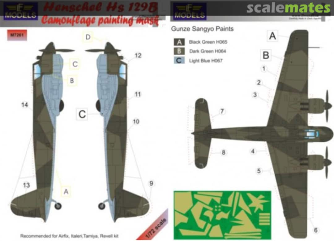 Boxart Henschel Hs-129B camouflage pattern paint mask M7261 LF Models