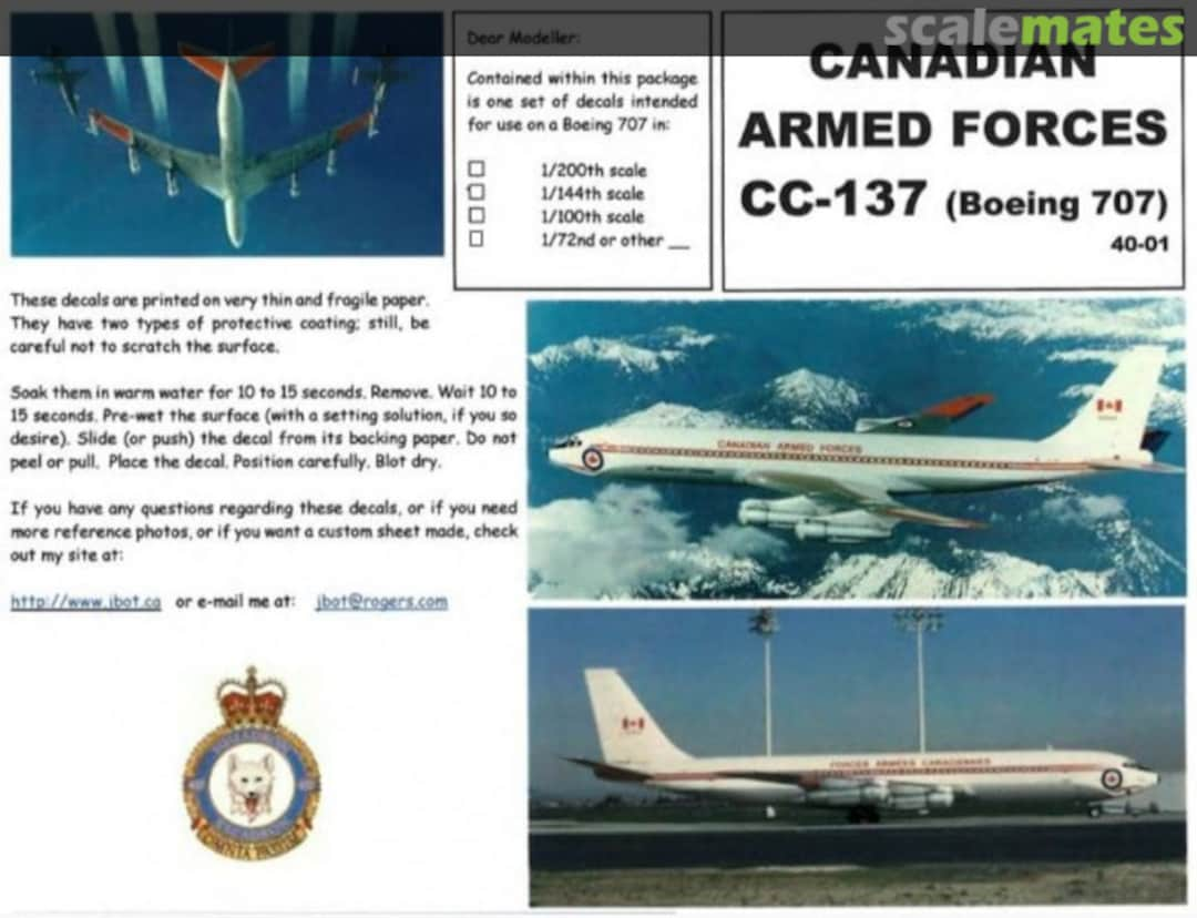 Boxart Canadian Armed Forces CC-137 (Boeing 707) 437 Sqn 144-41-17 JBOT Decals