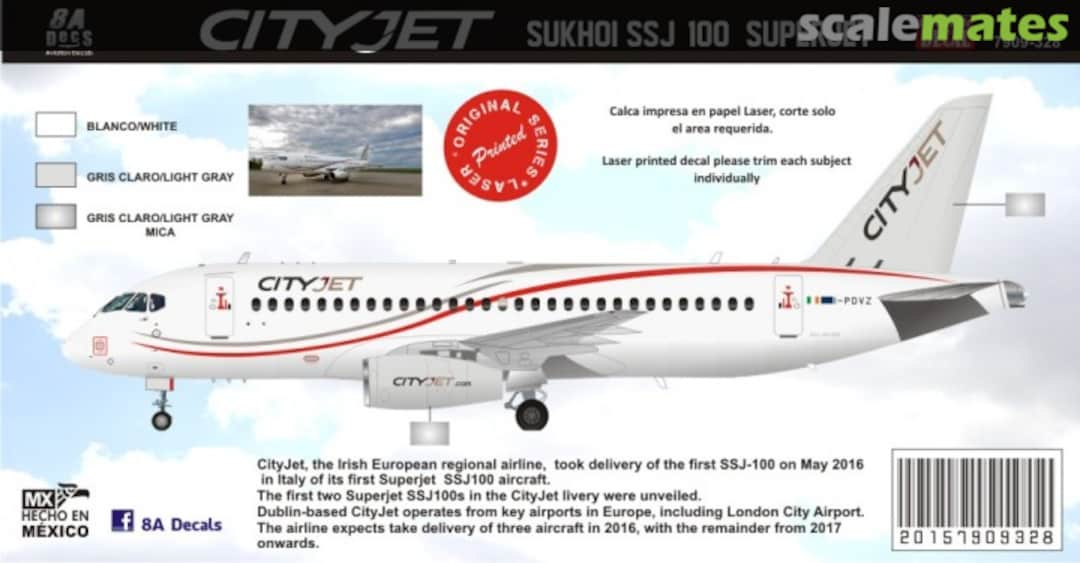 Boxart CityJet Sukhoi SSJ 100 Superjet 7909-328 8aDecs