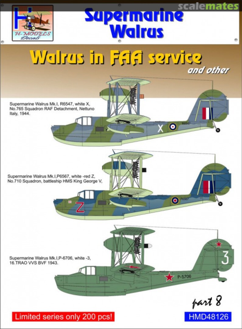 Boxart Supermarine Walrus Mk.I in FAA Service and other Part 8 HMD48126 H-Models Decals