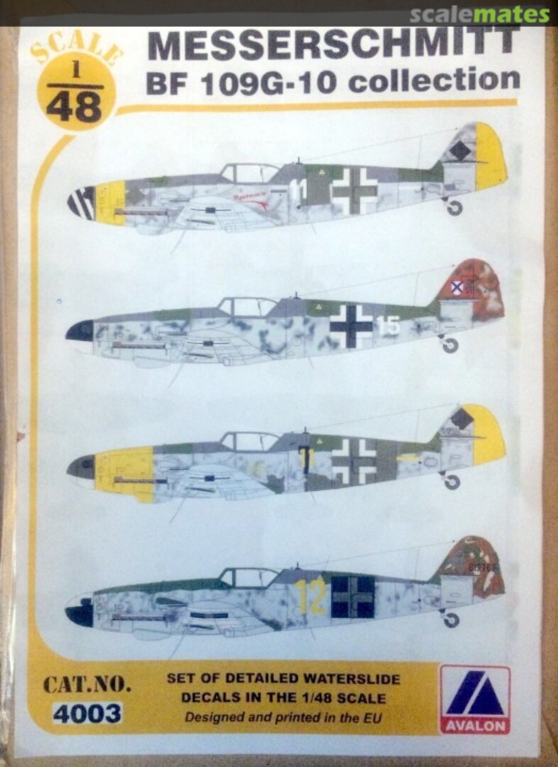 Boxart Messerschmitt Bf 109 G-10 collection 4003 Avalon Decals