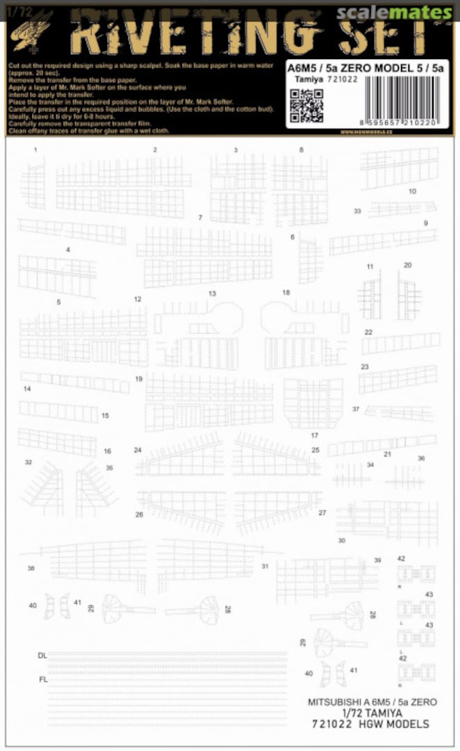 Boxart A6M5 ZERO 5 - Riveting Set 721022 HGW Models