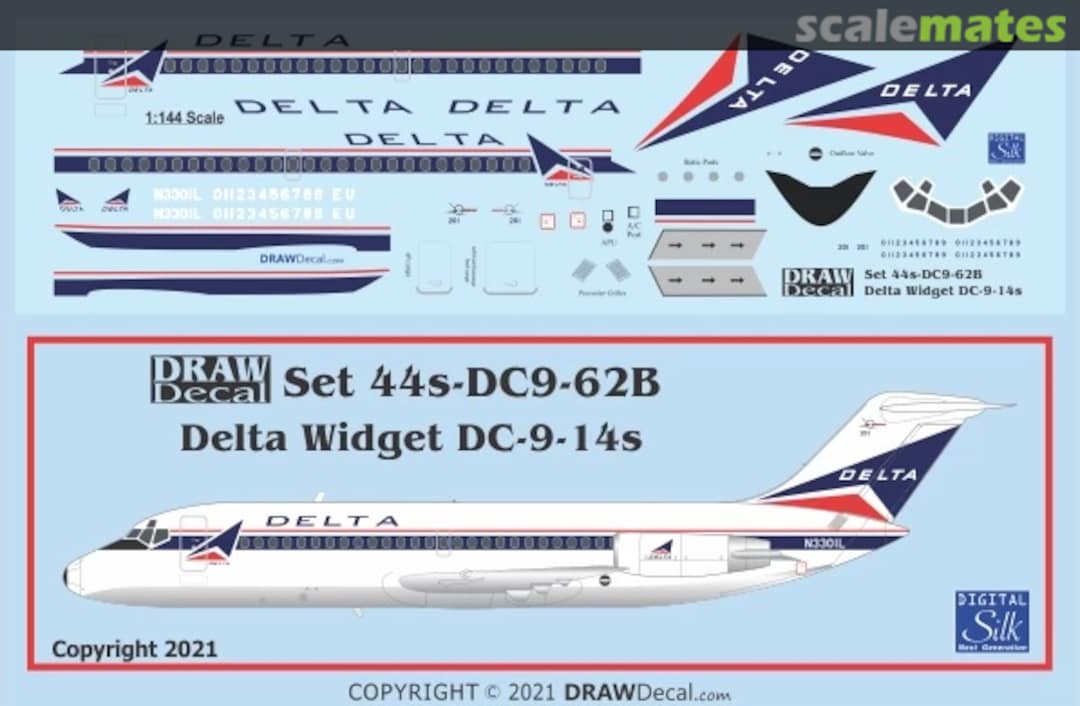 Boxart Delta Air Lines Widget DC-9-14s 44-DC9-62B Draw Decal