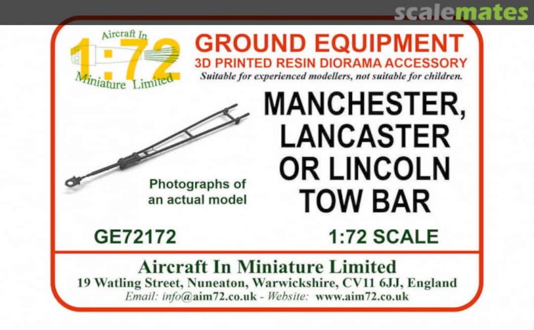 Boxart Manchester, Lancaster or Lincoln Tow Bar GE72172 Aircraft In Miniature Ltd