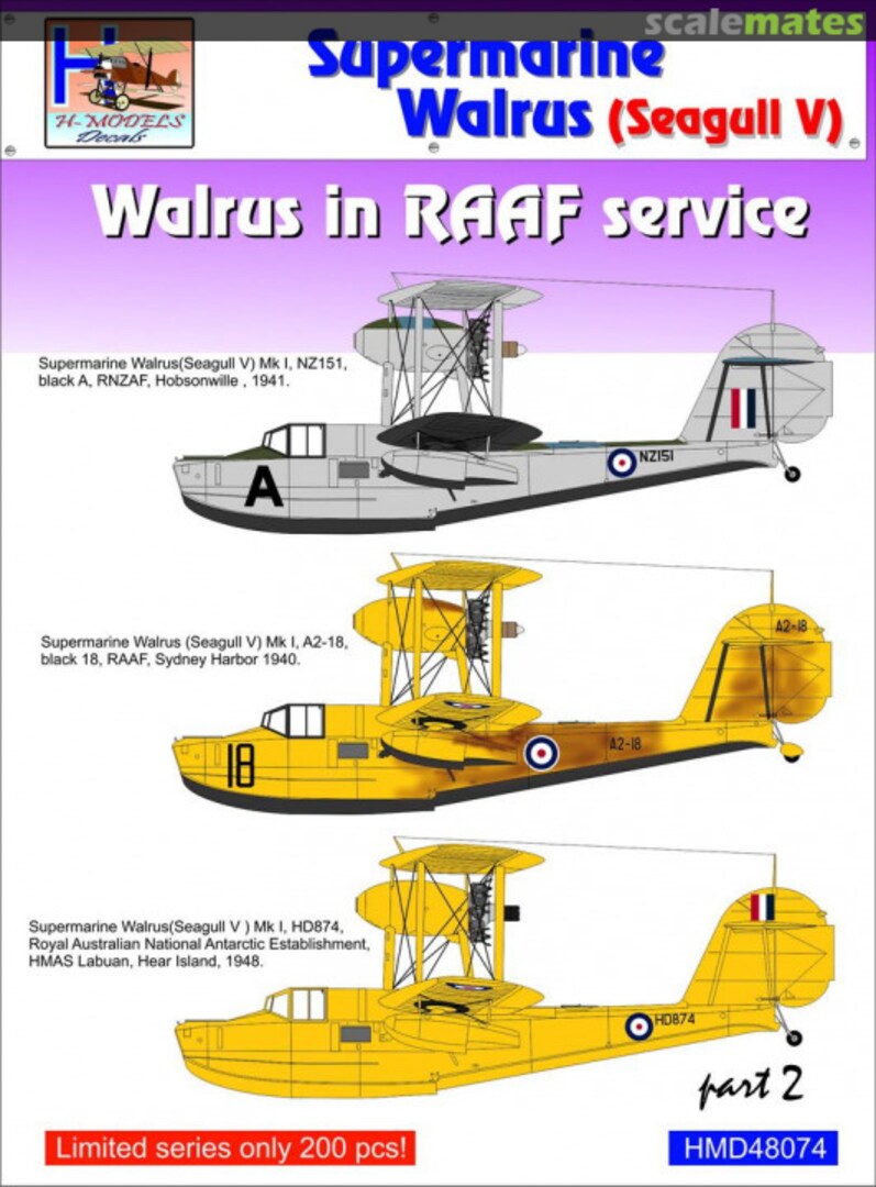 Boxart Supermarine Walrus Mk.I (Seagull V) in RAAF Service Part 2 HMD48074 H-Models Decals