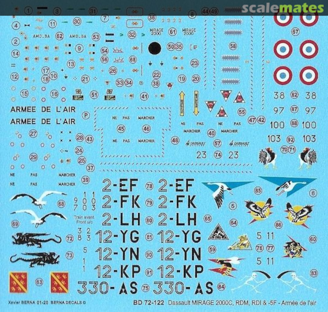 Boxart Dassault Mirage 2000C, RDM, RDI & -5F BD 72-122 Berna Decals