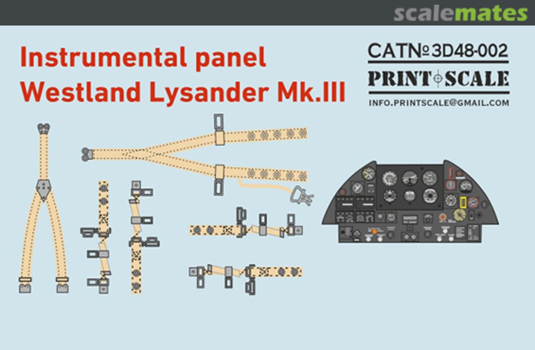 Boxart Westland Lysander Mk.III - Instrumental panel 3D48-002 Print Scale