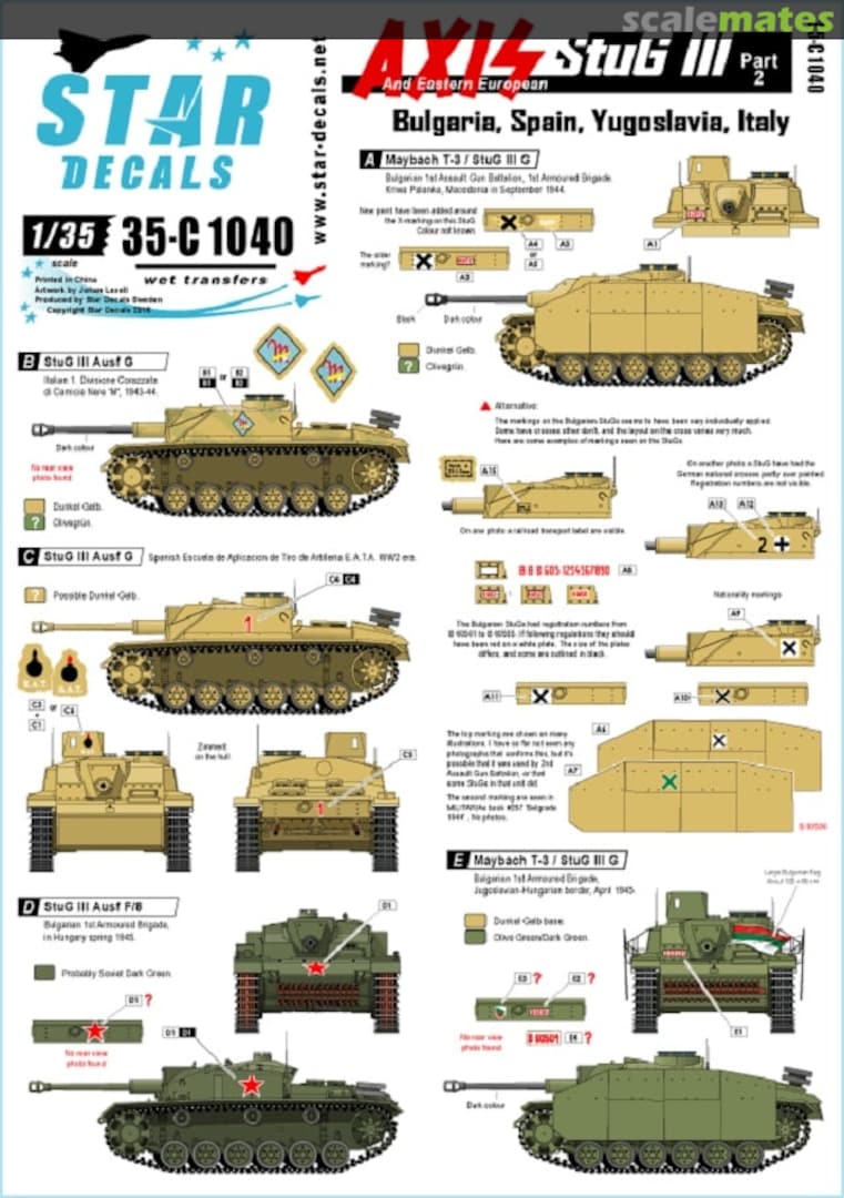 Boxart Axis/Eastern Europe StuG III (2). 35-C1040 Star Decals