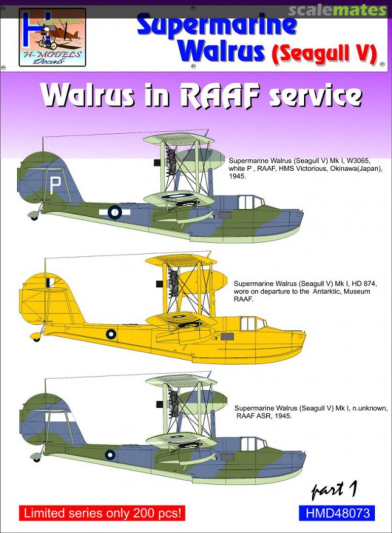 Boxart Supermarine Walrus Mk.I (Seagull V) in RAAF Service Part 1 HMD48073 H-Models Decals