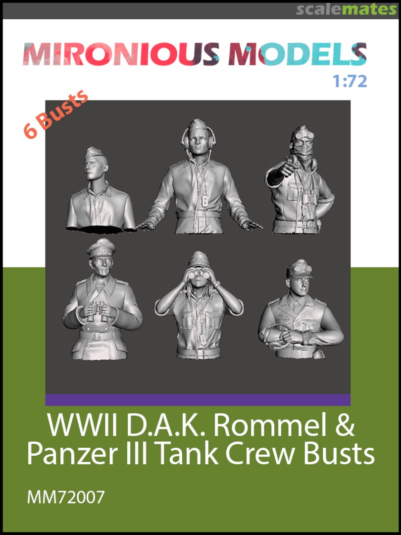 Boxart WWII German D.A.K. Rommel & Panzer III Tank Crew Bust MM72007 Mironious Models