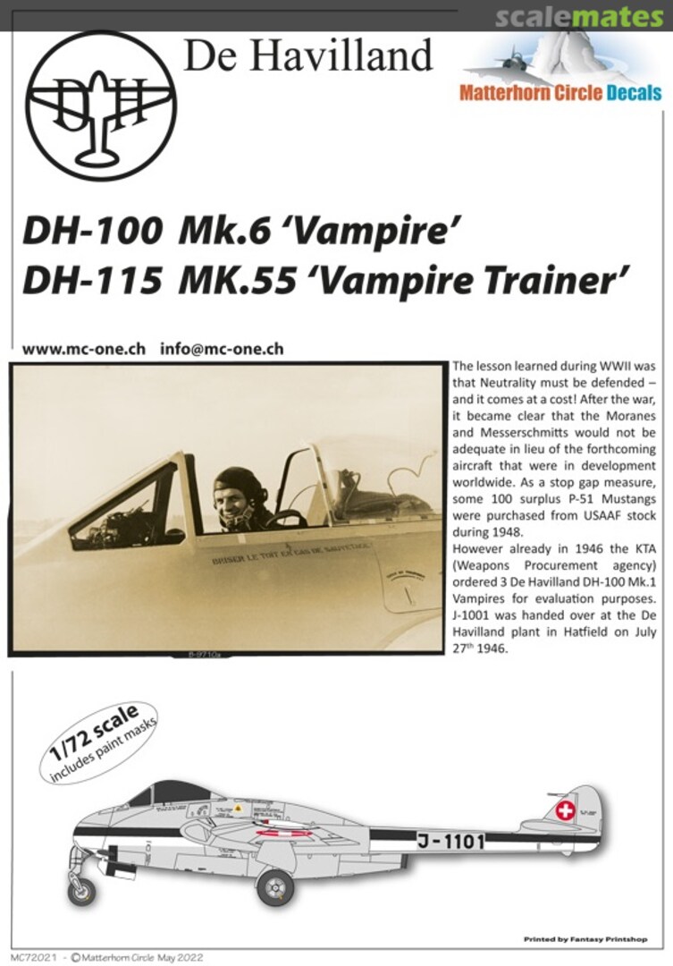 Boxart DH-100 Mk.6 'Vampire', DH-115 MK.55 'Vampire Trainer' MC72021 Matterhorn Circle