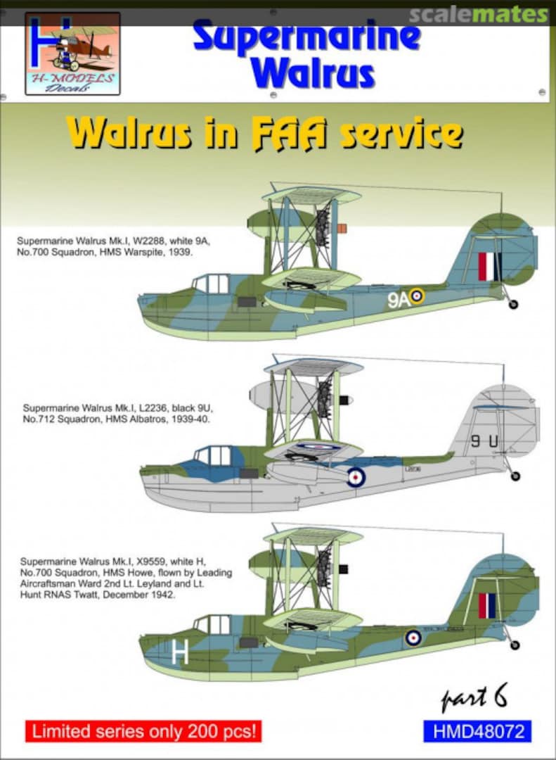 Boxart Supermarine Walrus Mk.I in FAA Service Part 6 HMD48072 H-Models Decals