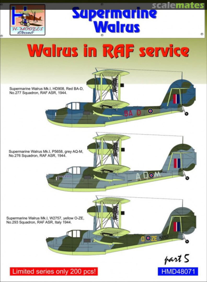 Boxart Supermarine Walrus Mk.I in RAF Service Part 5 HMD48071 H-Models Decals