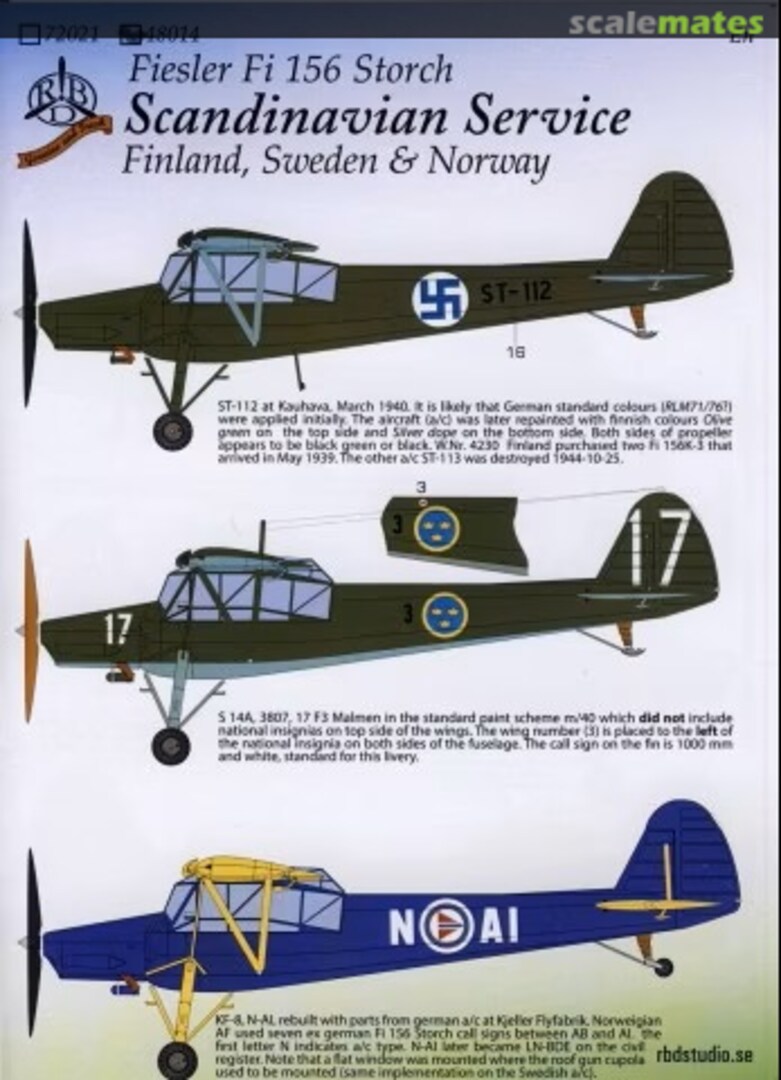 Boxart Fiesler Fi 156 Storch 72021 RB Decals