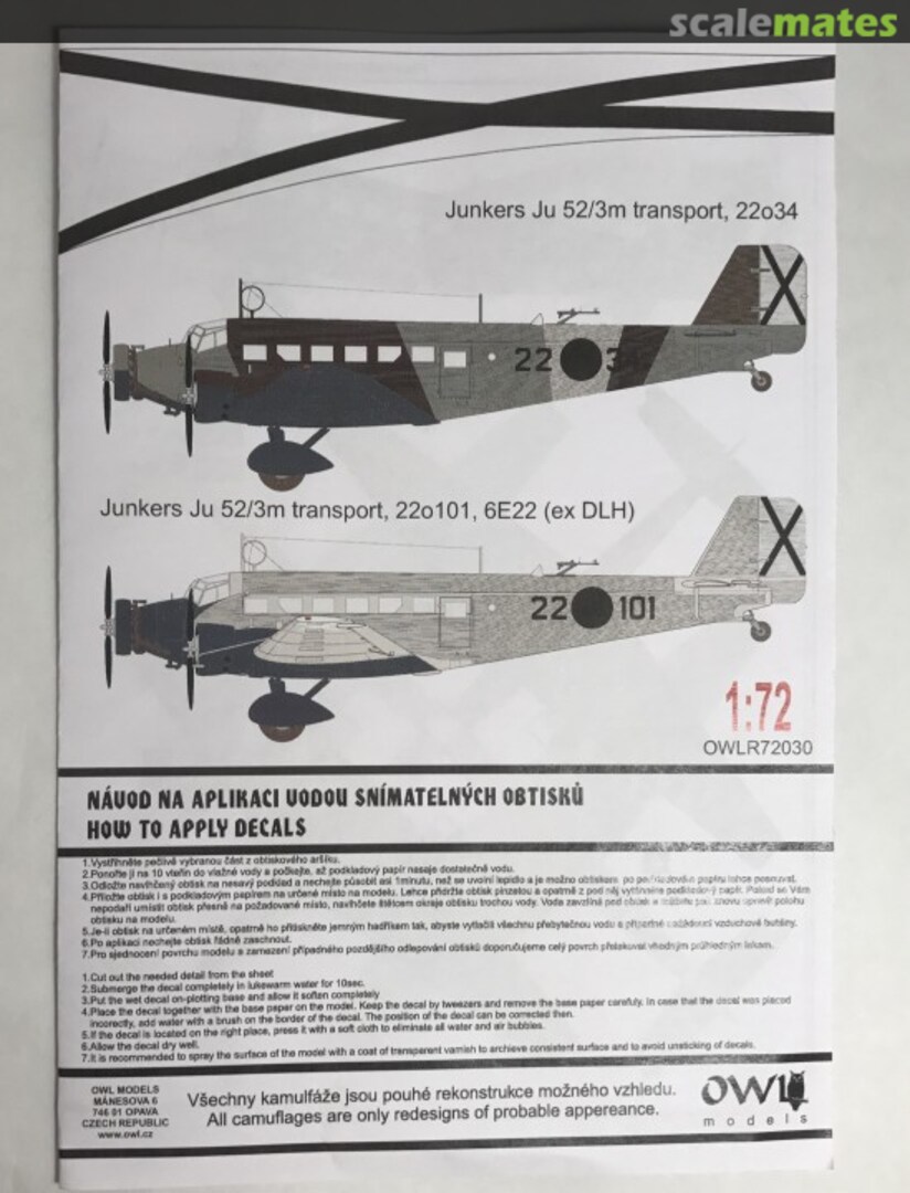 Boxart Junkers Ju 52/3m Transport Coversion R72030 OWL