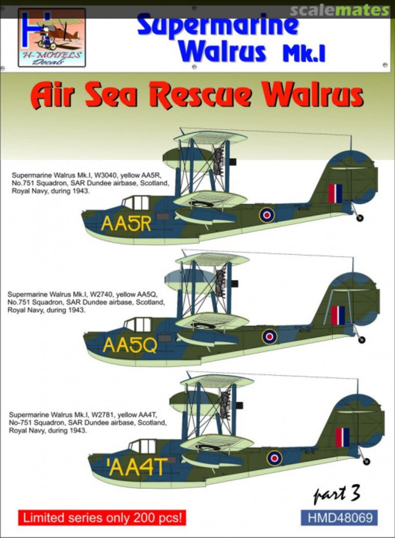 Boxart Supermarine Walrus Mk.I Air Sea Rescue Part 3 HMD48069 H-Models Decals