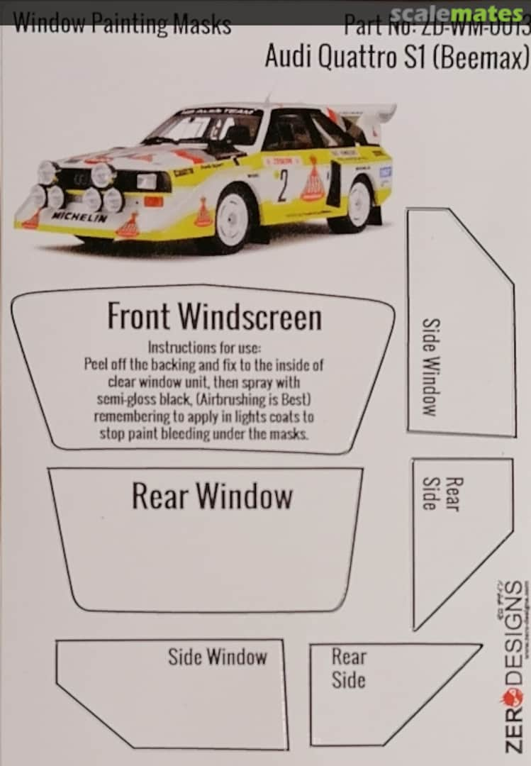 Boxart Audi Quattro S1 (Beemax) Window Painting Masks ZD-WM-0013 Zerodesigns