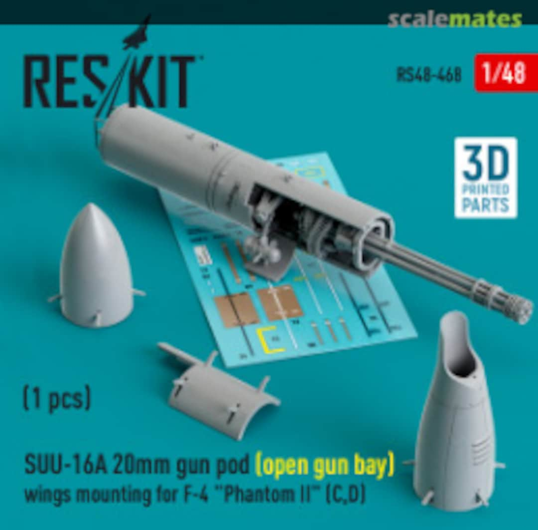 Boxart SUU-16A 20mm gun pod (open gun bay) wings mounting for F-4 Phantom II (C,D) (1 pcs) RS48-0468 ResKit