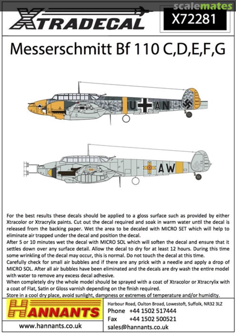 Boxart Messerschmitt Bf 110 C,D,E,F,G X72281 Xtradecal