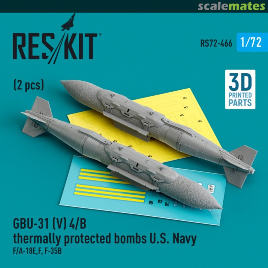 Boxart GBU-31 (V) 4/B thermally protected bombs U.S. Navy (2 pcs) (F/A-18E,F, F-35B) (3D Printed) RS72-0466 ResKit