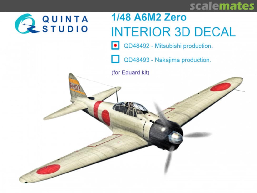 Boxart A6M2 Zero Mitsubishi Production interior 3D decals QD48492 Quinta Studio