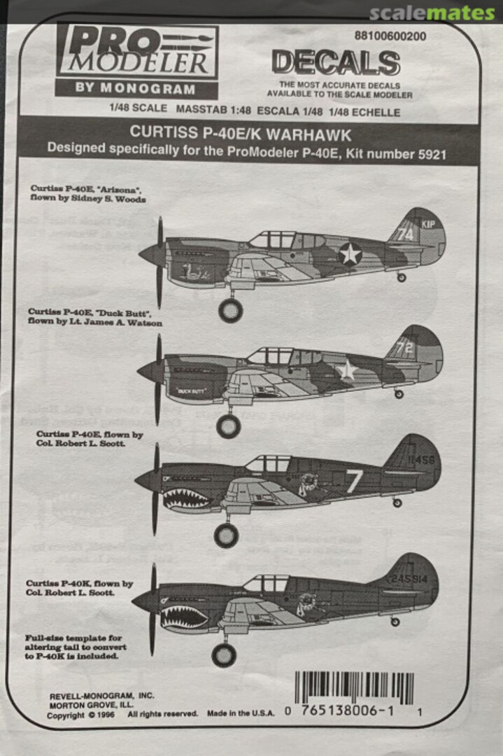 Contents P-40E/K Warhawk 88100600200 Pro Modeler