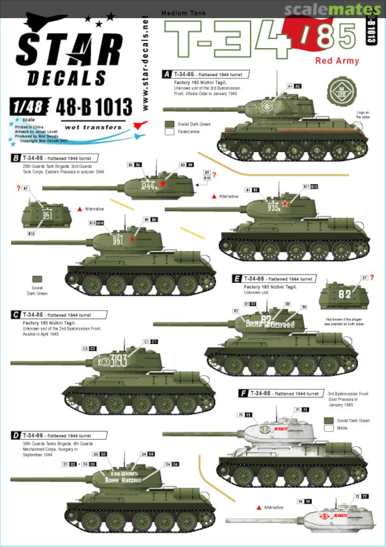 Boxart T-34-85 Red Army 48-B1013 Star Decals