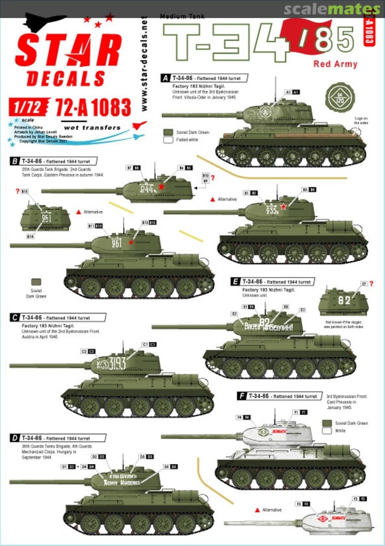 Boxart T-34/85 Red Army 72-A1083 Star Decals