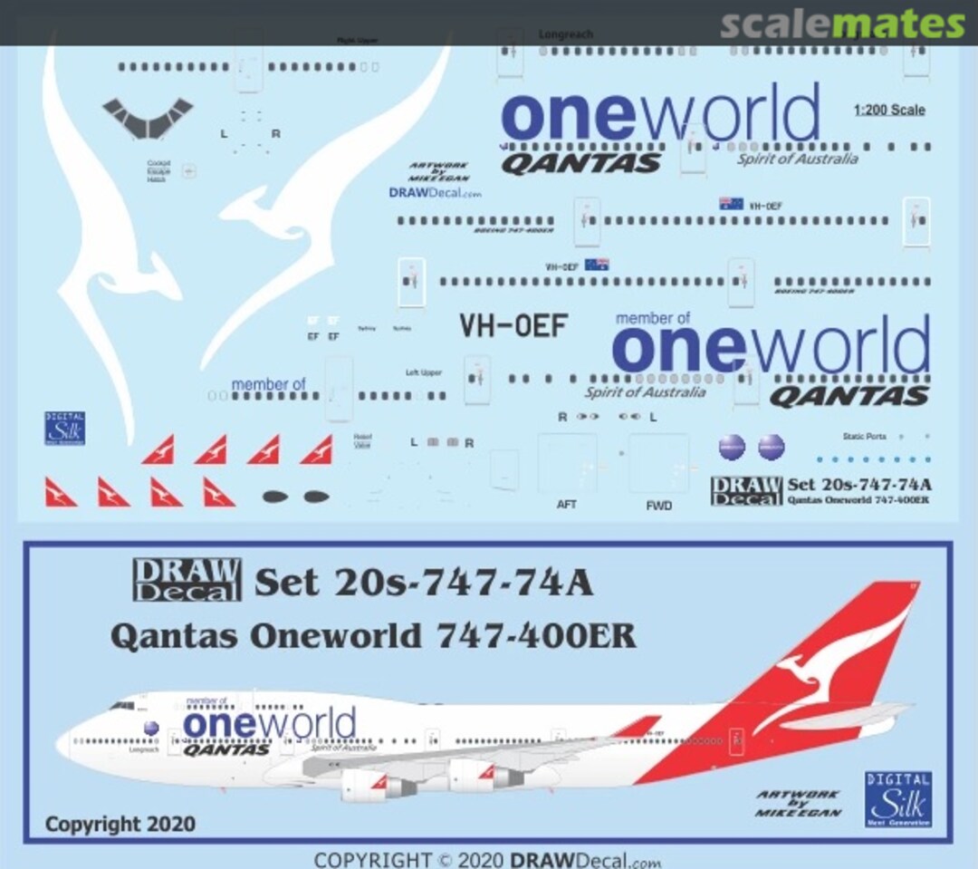 Boxart Qantas Oneworld 747-400ER 20-747-74A Draw Decal