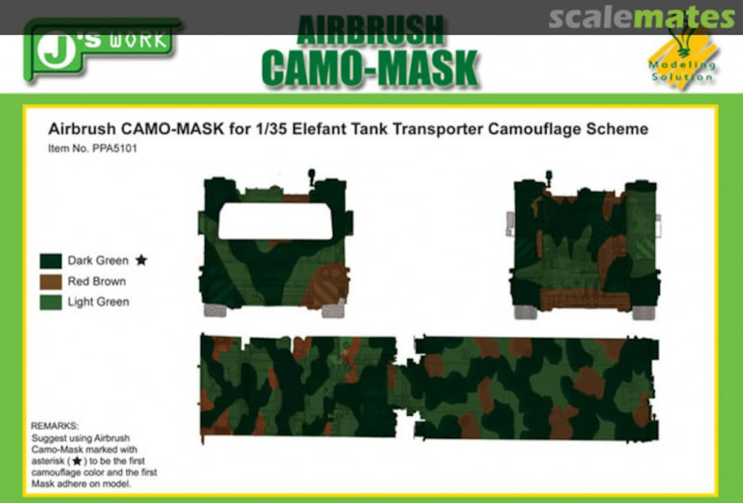 Boxart CAMO-MASK for 1/35 Elefant Tank Transporter Camouflage Scheme PPA5101 J's Work