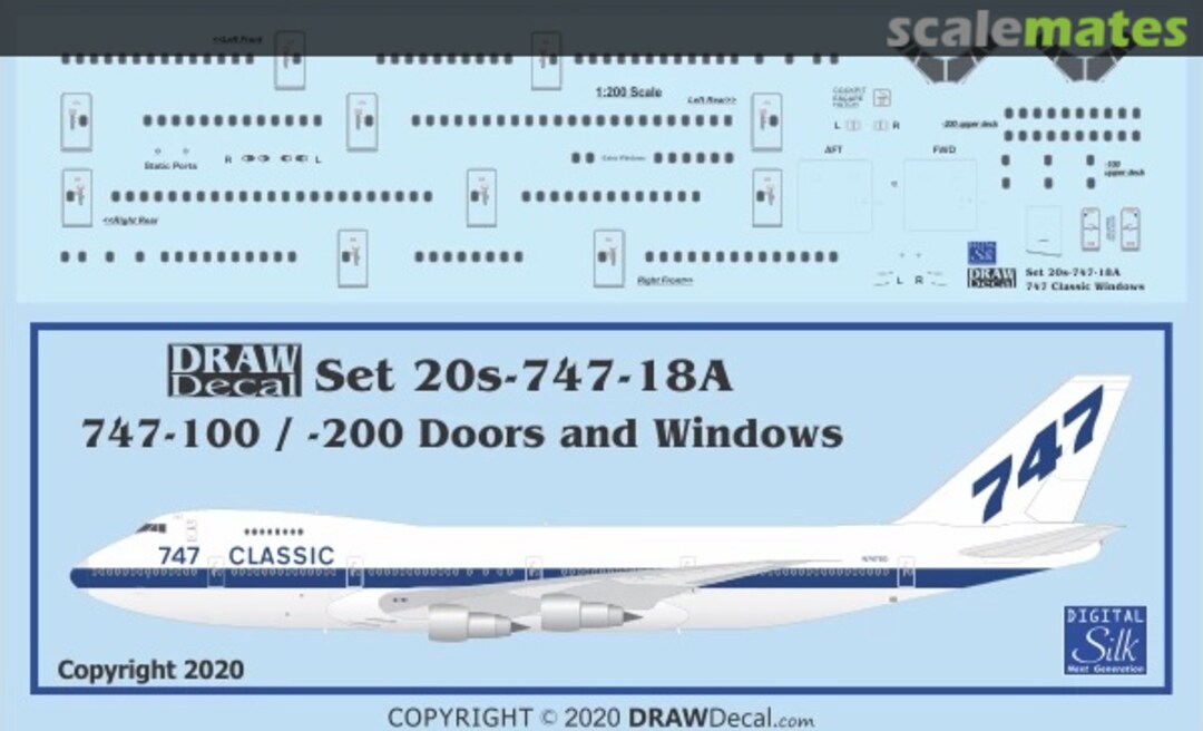 Boxart 747-100 / -200 Door, Window and Cockpit Set 20-747-18A Draw Decal