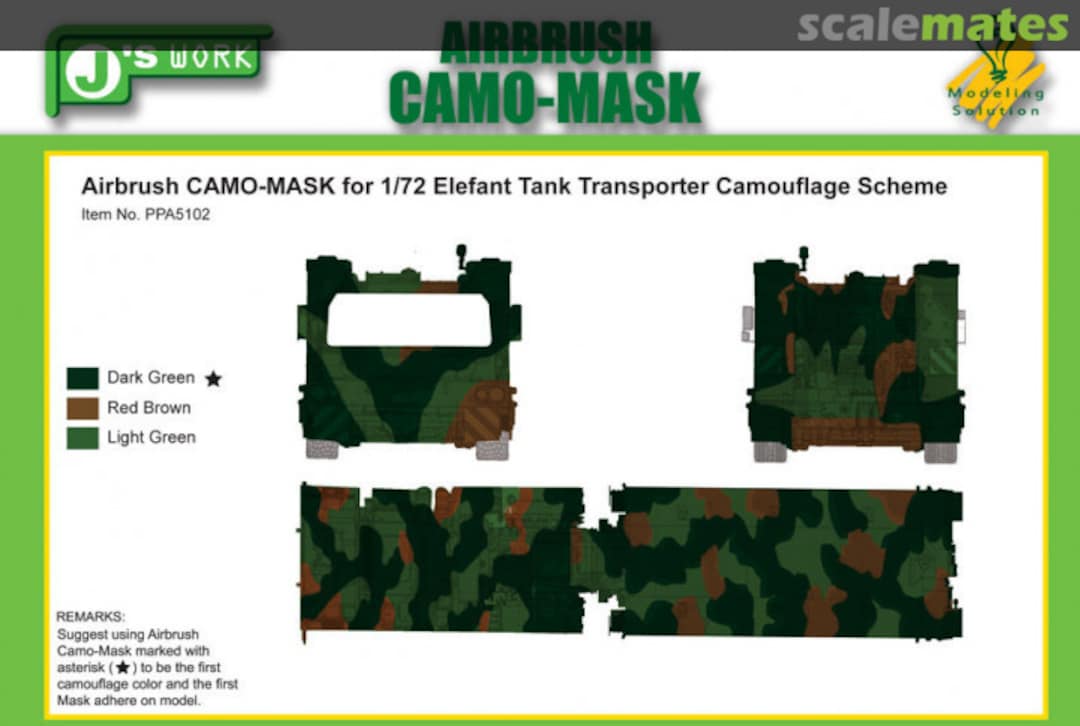 Boxart CAMO-MASK for 1/72 Elefant Tank Transporter Camouflage Scheme PPA5102 J's Work