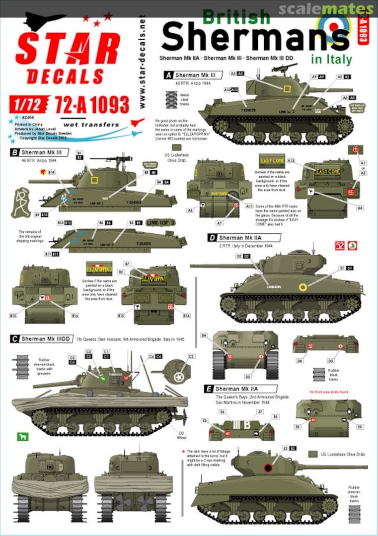 Boxart British Shermans in Italy 72-A1093 Star Decals