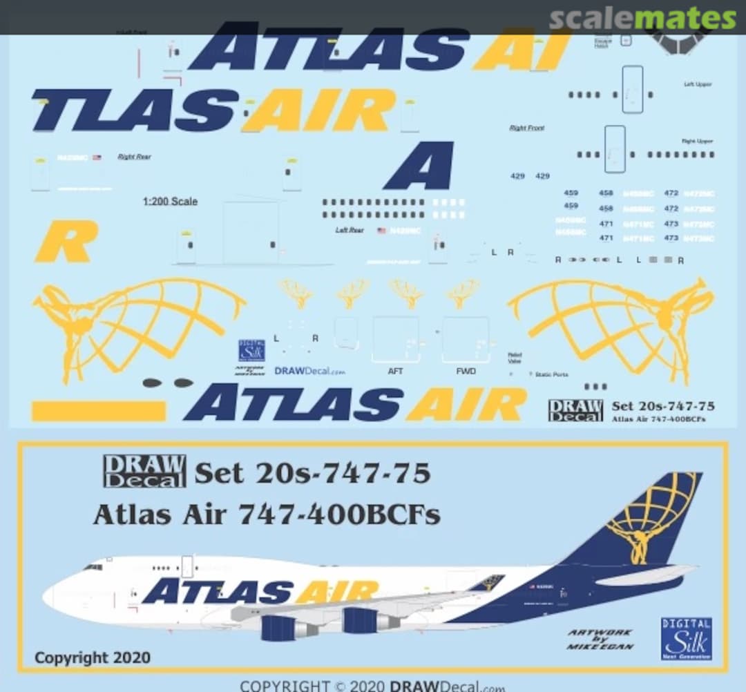 Boxart Atlas Air 747-400BCFs 20-747-75 Draw Decal