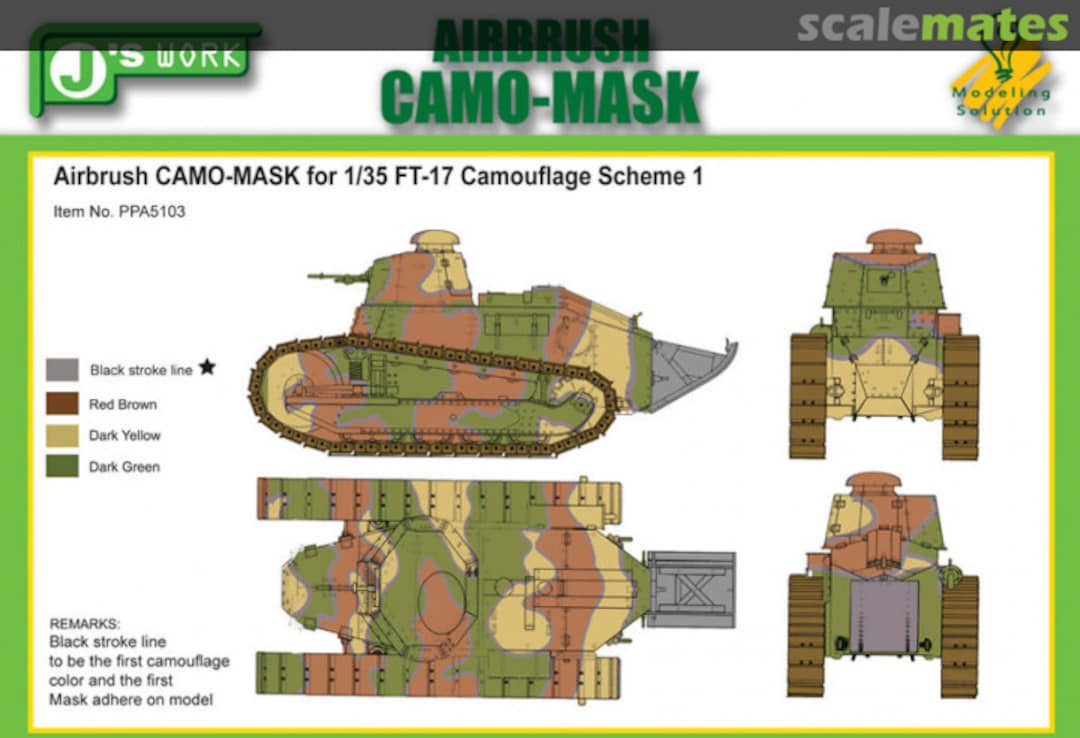 Boxart CAMO-MASK 1/35 FT-17 Camouflage Scheme 1 PPA5103 J's Work