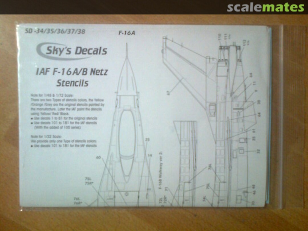 Boxart IAF F-16A/B/C/D/I + Stencils SD-34/35/36/37/38 Sky's Decals