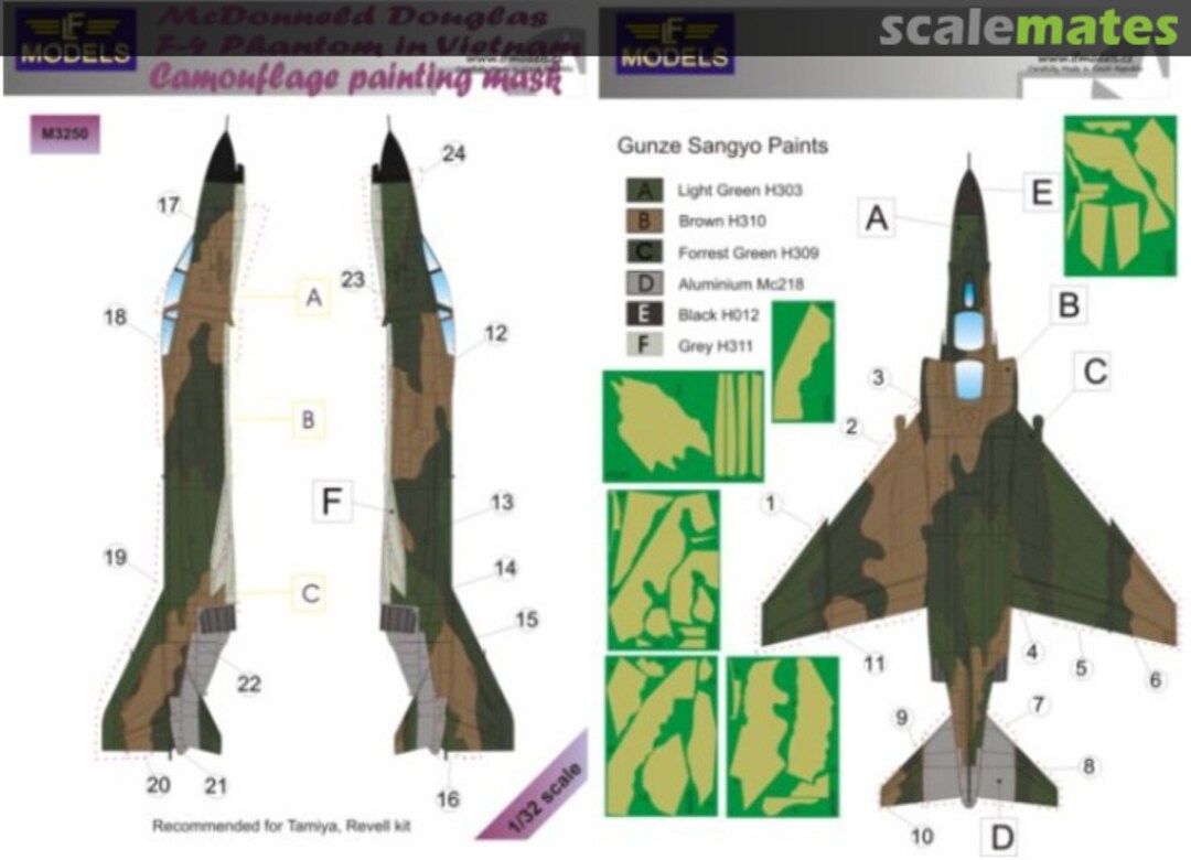 Boxart McDonnell Douglas F-4 USAF in Vietnam Camouflage Painting Mask M3250 LF Models