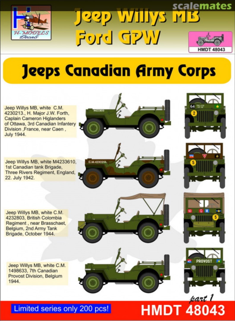 Boxart Willys Jeep MB/Ford GPW: Canadian Army Corps HMT48043 H-Models Decals