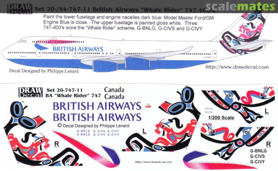 Boxart British Airways “Whale Rider” 747-400's 20-747-11 Draw Decal